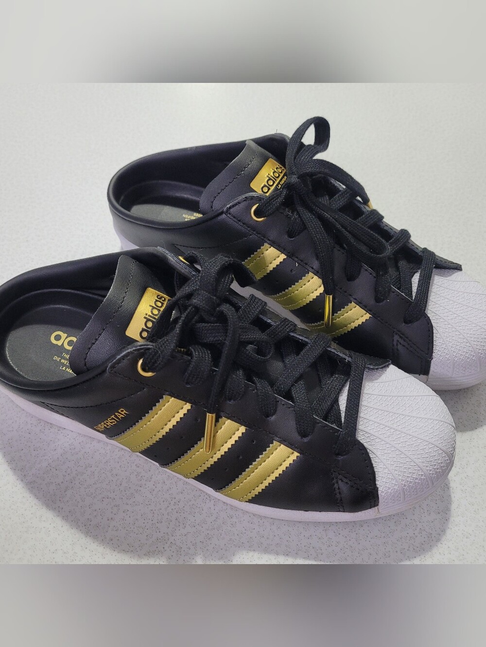 Adidas Superstar Mule Slip On Shoes Black Metallic Gold White Women's 7.5 Sneake